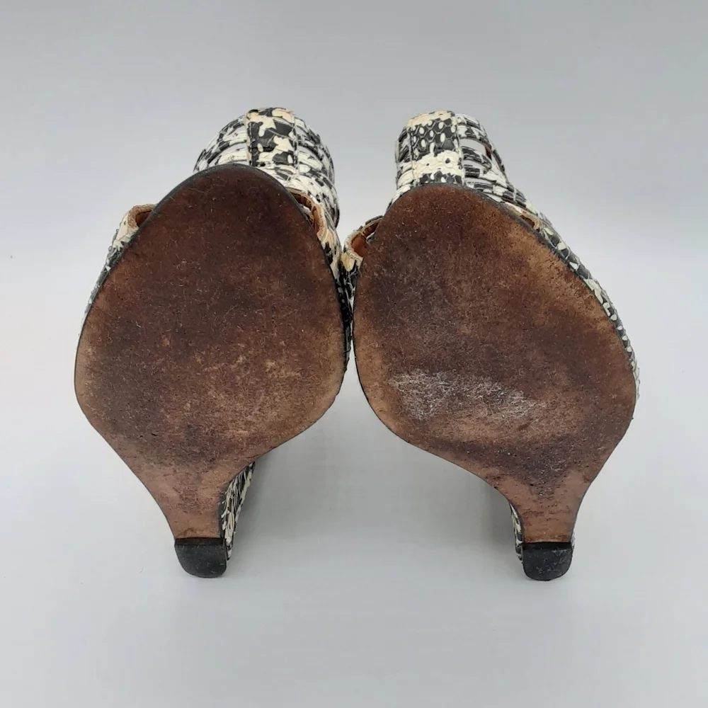 Rebecca Minkoff Sydney Snake Print Cage Wedge Sandal Size 7.